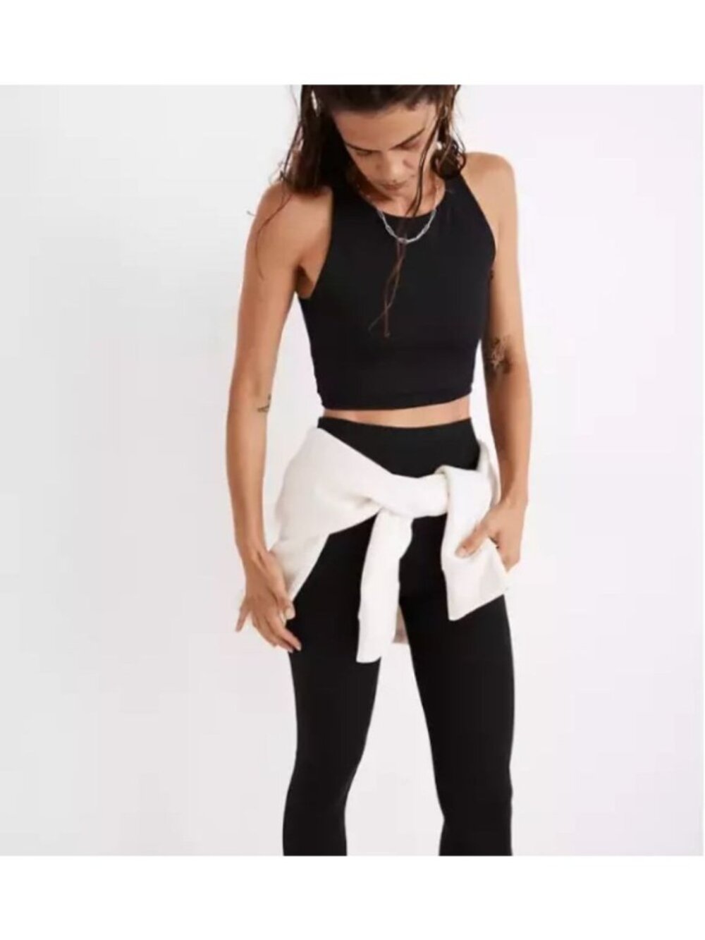 Madewell MWL Womens Form Racerback Crop Top Small Athletic Black Tank NWT